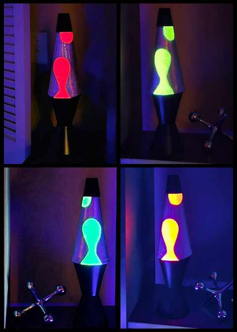Image of four Blacklight style Boogie Shade uv lava lamp covers.