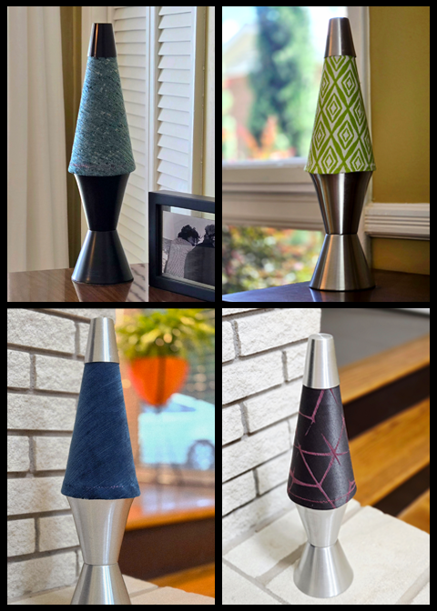 Image of four Luxe style Boogie Shade uv lava lamp covers.