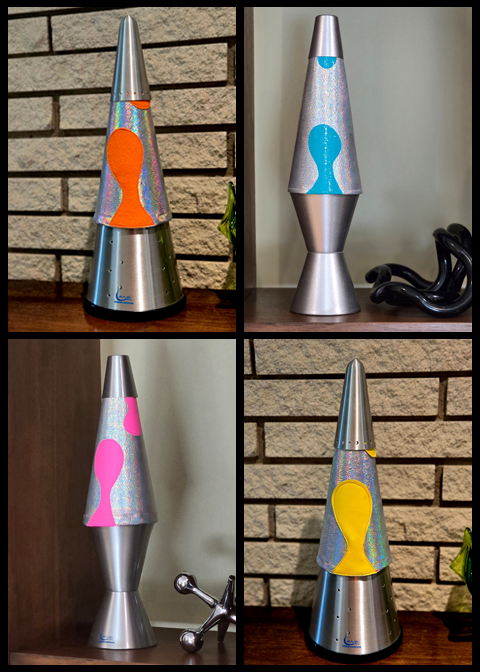 Image of four Original style Boogie Shade uv lava lamp covers.